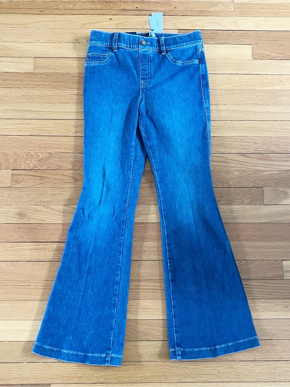 Spanx New NWT Authentic Blue Stretch Slimming Flare Jeans Denim Medium Petite